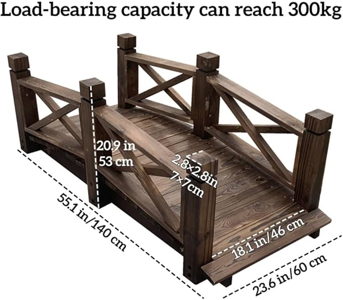 Wooden Bridge with Handrails, Sturdy Garden Bridge, All-Solid-Wood Small Garden Bridge, Suitable for Stream, Pond and Courtyard