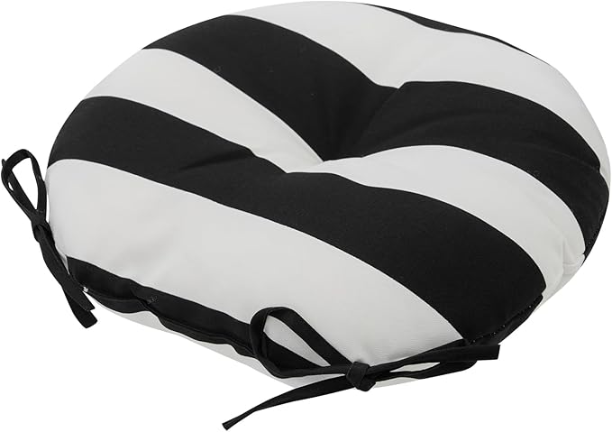 Bistro Chair Cushions 15 inch,Set of 2,Tufted Round Chair Cushions with Ties,15"x15"x4",Water Resistant Round Seat Cushion for Barstool Chairs,Patio Garden Kitchen Outdoor Furniture(Black White)