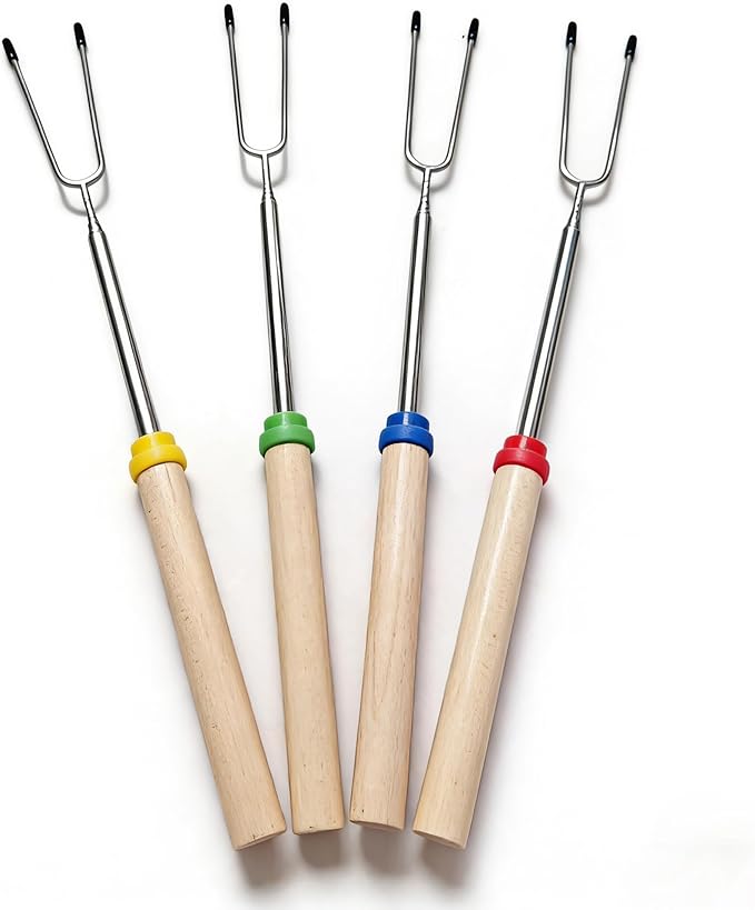 Telescoping Forks Smores Sticks for Fire Pit, 5 pcs S’mores Roasting Sticks for Camping, 6.3-11.4 Inch (4, 12.4-31.8 Inch)