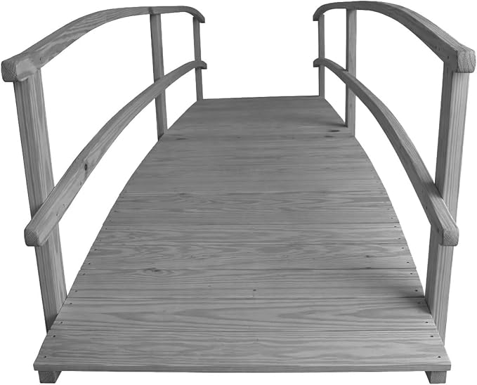 12 FT Grey Amish Made Garden Bridge with Double Rails for Walkway, Backyard Pond & Landscaping, Outdoor Wooden Footbridge for Koi Pond, Japanese Style Decorative Bridge, Made in USA