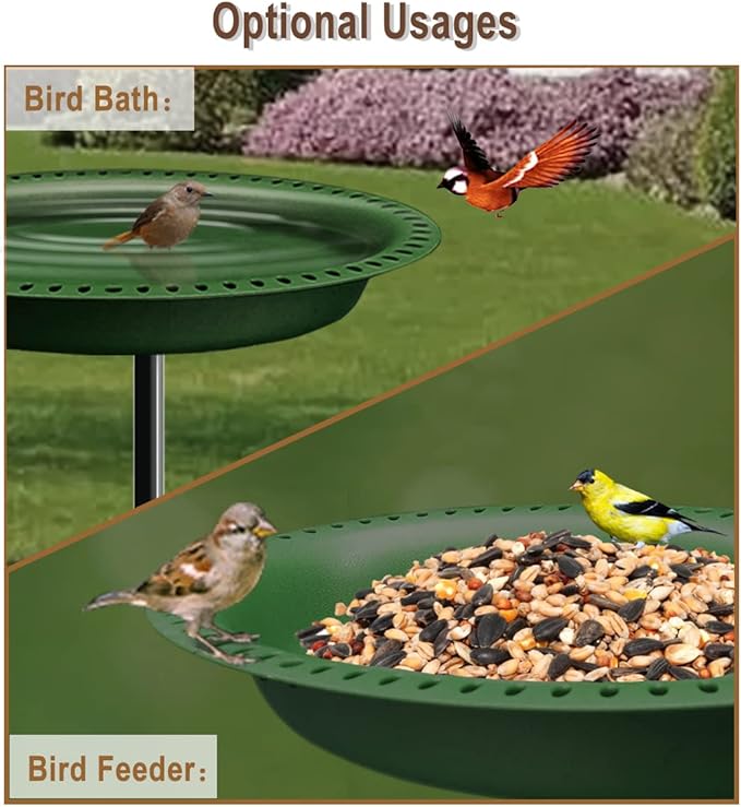 Garbuildman Upgraded 5-Prong Base Bird Bath with Metal Stake, Detachable Decoration Bowl Spa & Freestanding Birdfeeder for Outdoor Garden, Oval Style, Green