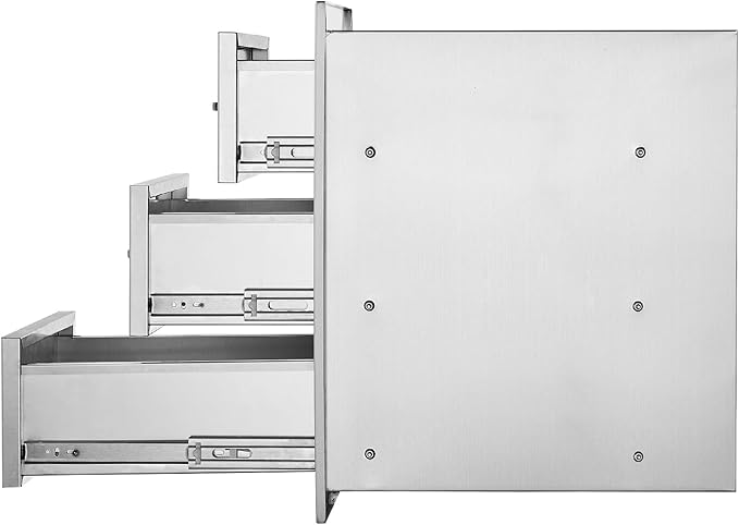 VEVOR Outdoor Kitchen Drawer Cabinets 16" W x 21.5" H x 18" D, BBQ Drawer Stainless Steel, Flush Mount Triple Access, with Handle, BBQ Island, Outdoor Grill Patio Grill Station