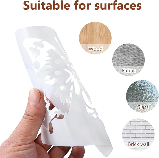 36sheet Flower Stencil Templates for Wood: Sunflowers, Butterflies, Birds, Leaves - Reusable 5 x 5 Inch Plastic Stencils