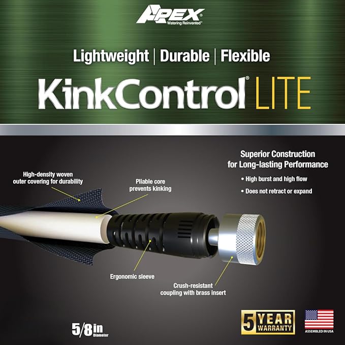 Kink Control Lite, Doesn’t Expand or Burst, Extremely Light Weight, Garden Hose, Water Hose with Superior UV Resistance, Ergonomic Grip, High Burst Strength,Kink Resistance, 25 Ft