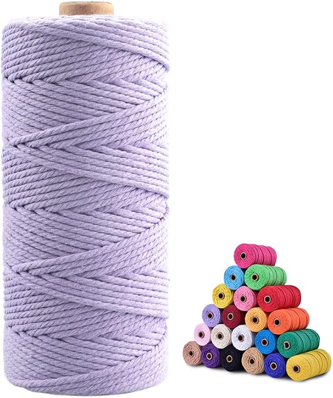 jijAcraft Macrame Cord,3mm x 328 Feet Cotton Macrame Cord,Colored Cotton Cord Macrame Supplies,Macrame Rope Craft Twine String for Macrame & Knitting,Plant Hanger,Wall Hanging,Craft (Light Purple)