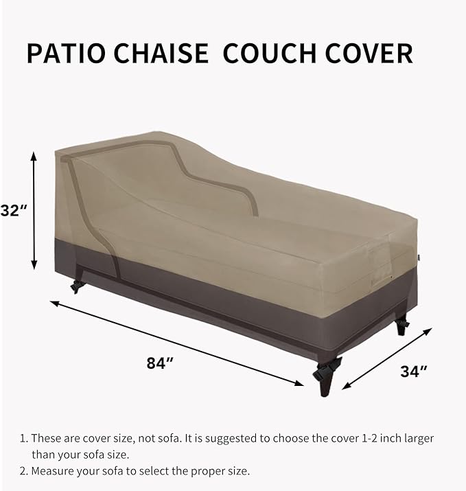 Easy-Going Waterproof Outdoor Chaise Lounge Cover, Heavy Duty Patio Lounge Chair Cover, Windproof Outdoor Furniture Cover with Air Vent 2 Pack-84Wx34Dx32H inch, Camel/Dark Brown