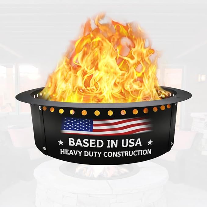 FEBTECH - Smokeless Fire Pit Insert - Steel 45" Round Foldable Fire Pit Ring with Air Vents and Coller Support - DIY Fire Ring in or Above Ground for Patio Outdoor Garden Bonfire Camping Accessories