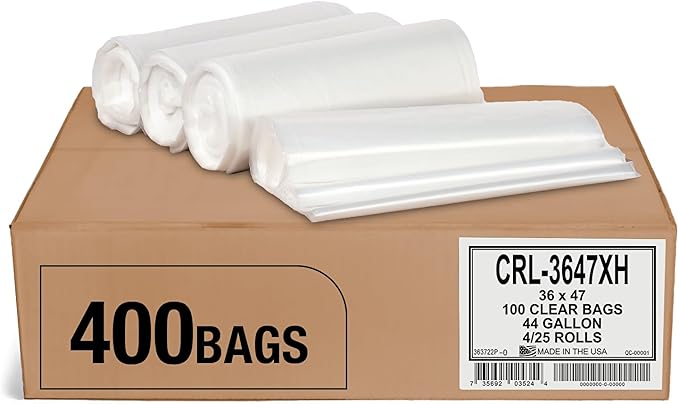 Aluf Plastics 45 Gallon 0.9 MIL Clear Garbage Bags - 36" x 47" - Pack of 400 - For Industrial, Healthcare, & Municipal