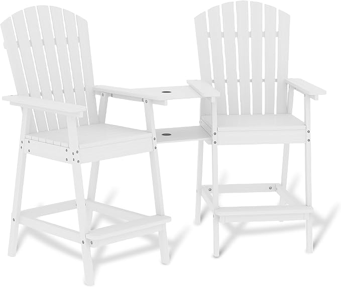 GarveeLife Outdoor Bar Height Adirondack Chairs with Connecting Tray, Balcony Chairs Adirondack for Deck, Backyard, Outdoor Tall AdirondackChairs, Patio High AdirondackChairs Set of 2