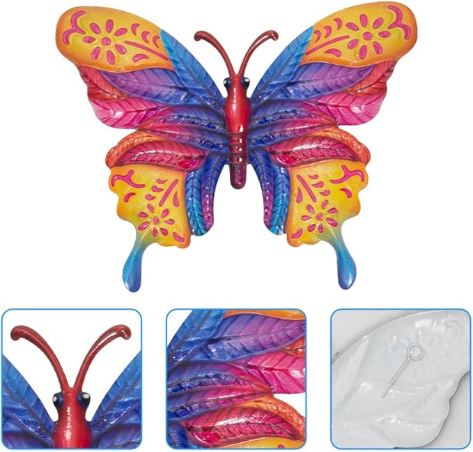 4 Pcs Butterfly Wall Decor Art, Metal Butterflies Outdoor Wall Art with Colorful Leaves, Hand Painted Outdoor Decor for Garden, Yard, Fence, Patio Decoration