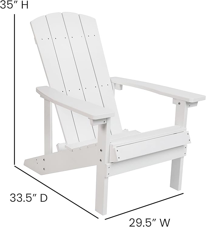 Flash Furniture Charlestown Commercial Grade Indoor/Outdoor Adirondack Chair, Weather Resistant Durable Poly Resin Deck and Patio Seating, White