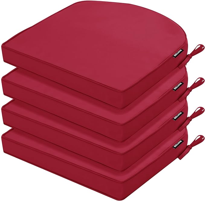 Outdoor Chair Cushions Set of 4 Waterproof Patio Chair Cushions with Tie 5 Year Color Fastness Thick Outdoor Seat Cushion for Garden Lawn Round Corner Burgundy 17x16x2 Inch
