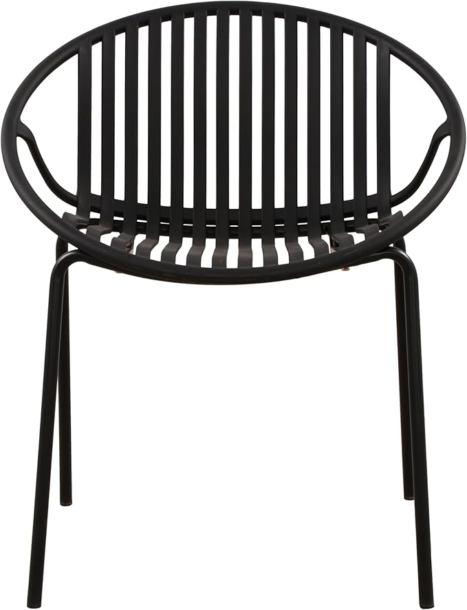 Christopher Knight Home Set of 2 Tita Modern Patio Outdoor Dining Chairs, Stacking Chair, Outside Dinner, Garden/Balcony/Poolside Stackable Accent Chairs, Metal Legs, Plastic Cutout Backrest, Black