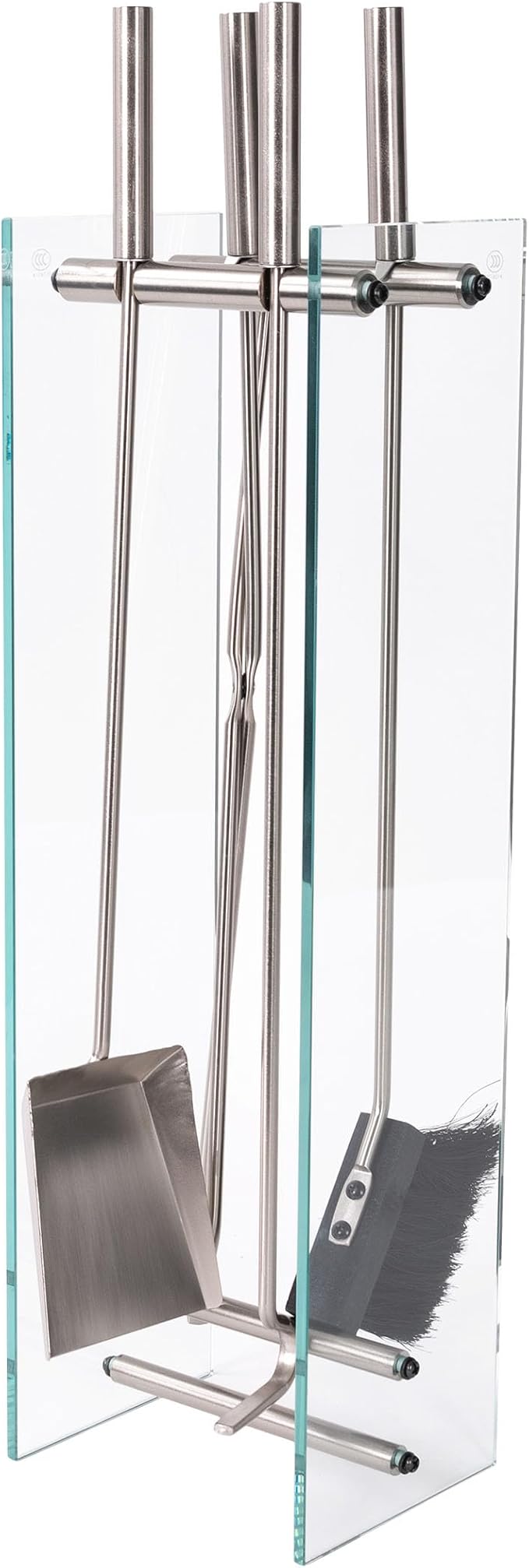 Lavish Home 5-Piece Fireplace Tools Set - Fire Tools for Fire Places and Woodstoves - Indoor/Outdoor Fireplace Accessories with Poker, Tongs, Brush, Shovel, and Tempered Glass Stand (Silver)