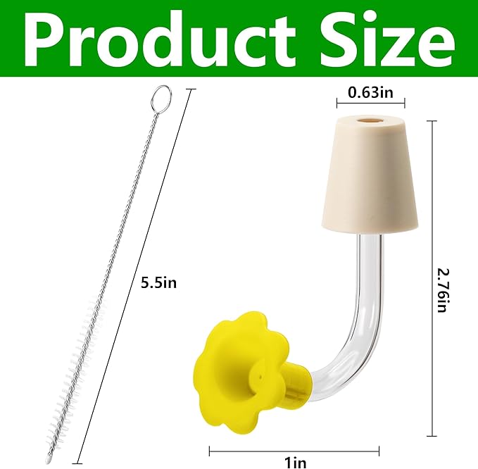 DECOHS 9 Pcs Hummingbird Feeder Tubes with Yellow Floral Tip, Bird Hummingbird Feeder Replacement Parts with 3 Brush, Outside Flower Birds Water Feeders Tube Stoppers for Making Your Own Birds Feeder
