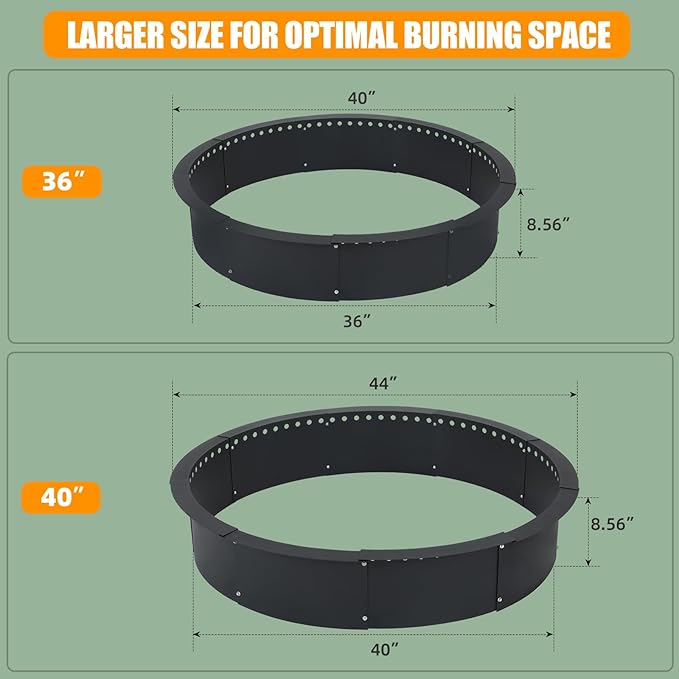 Smokeless Fire Pit Ring for Outside, 36 Inch Heavy Duty Metal Insert with Air Vents for Better Burn, Outdoor Firepit Ring for Backyard, Patio, Camping, Smokeless Wood Burning Use