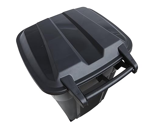 32 Gallon Wheeled Heavy Duty Plastic Garbage Can, Attached Lid, Black