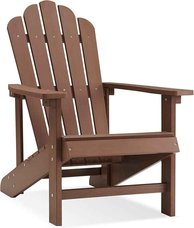 Psilvam Classic Adirondack Chair, Standard-Sized Poly Lumber Fire Pit Chair, 350Lbs Support Weather Resistant Patio Chairs for Garden, Party, Beach(Brown)
