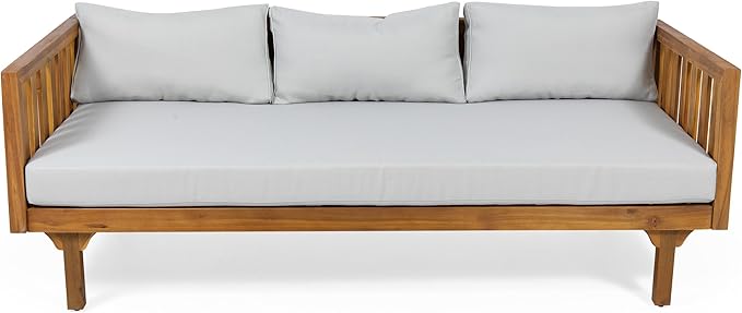 LUMISOL Outdoor Acacia Wood Daybed, Patio 3-Seater Sofa with Water-Resistant Cushions, Patio Outdoor Daybed with Slatted Armrests & Wood Legs for Backyard, Deck, Poolside, Teak