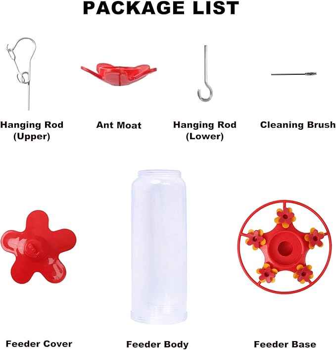 Hummingbird Feeders for Outdoors Hanging - 5 Feeding Ports 12 oz Plastic Hummingbird Feeder, Bee-Proof Leak-Proof No Drip, Easy to Clean with Cleaning Brush