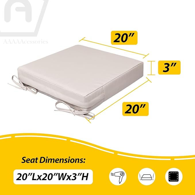 AAAAAcessories Outdoor Seat Cushions for Chairs, Waterproof, Fade-Resistant, 20" x 20" x 3", Patio Furniture Replacement Cushions, Set of 2, Sandstone Beige