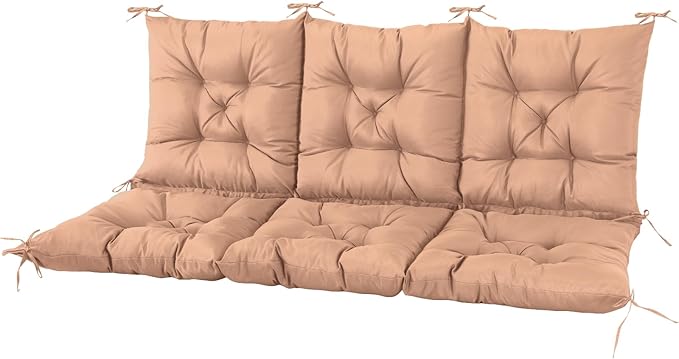 NACATIN 3 Seat Cushion for Outdoor Swing - 60x40 inches, 4" Thick Porch Swing Cushions with Ties and Storage Bag, Waterproof Bench Cushions for Patio, Outdoor, Backyard and Garden (Khaki)