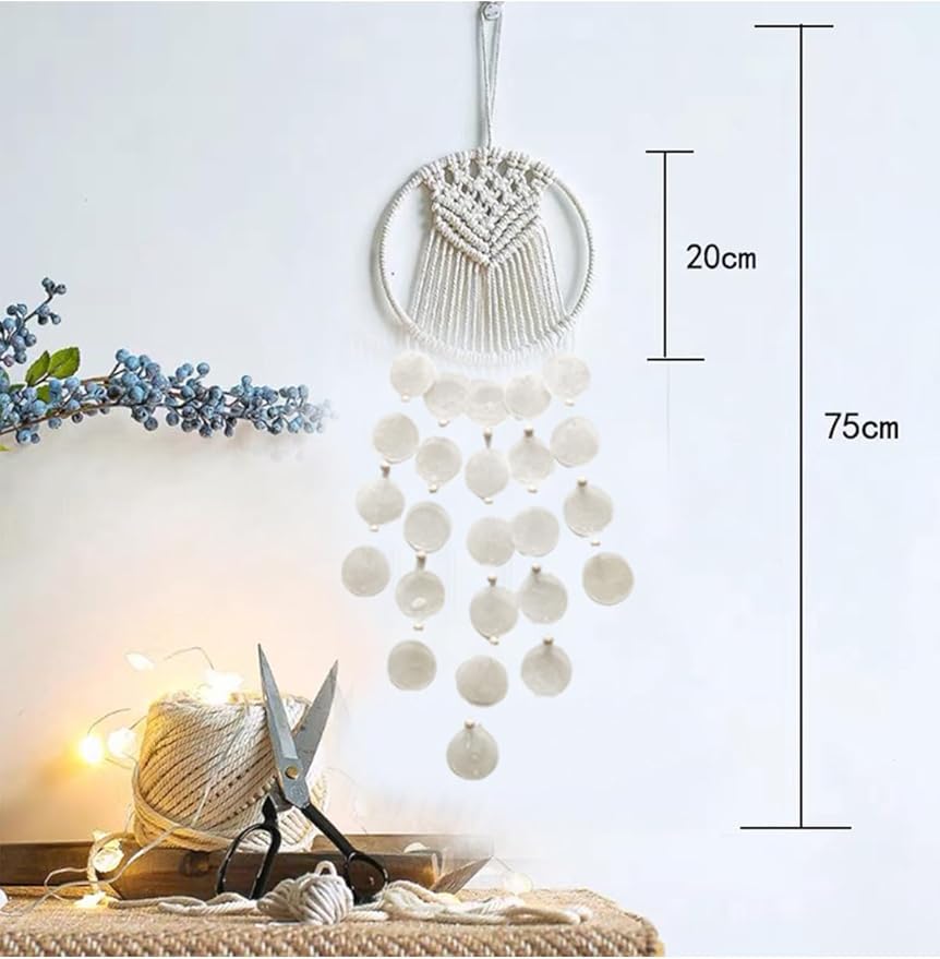 Capiz Shell Wind Chime—Handcrafted White Shell Wind Chime Suitable for Indoor/Outdoor Garden Decoration. Capiz Winds Chimes Hanging Ornament.