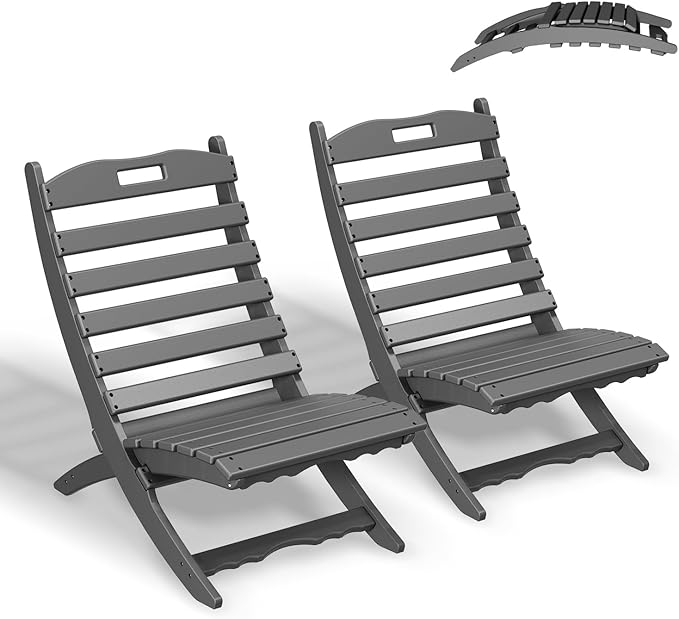 GREENVINES Folding Wave Chairs Set of 2 | Xavier | Portable Adirondack Chair | HDPE | All Weather | Gray | for Fire Pit Beach Outdoor Deck Poolside Garden Patio Porch Fishing