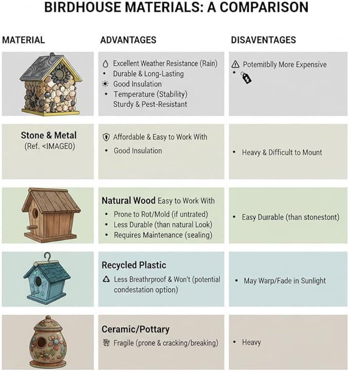Premium River Pebble Bluebird House – Cedar Wood Outdoor Birdhouse with Embedded Metal Roof, Weather-Resistant Garden Nest Box for Wild Birds, Hanging & Pole Mountable (Yellow)