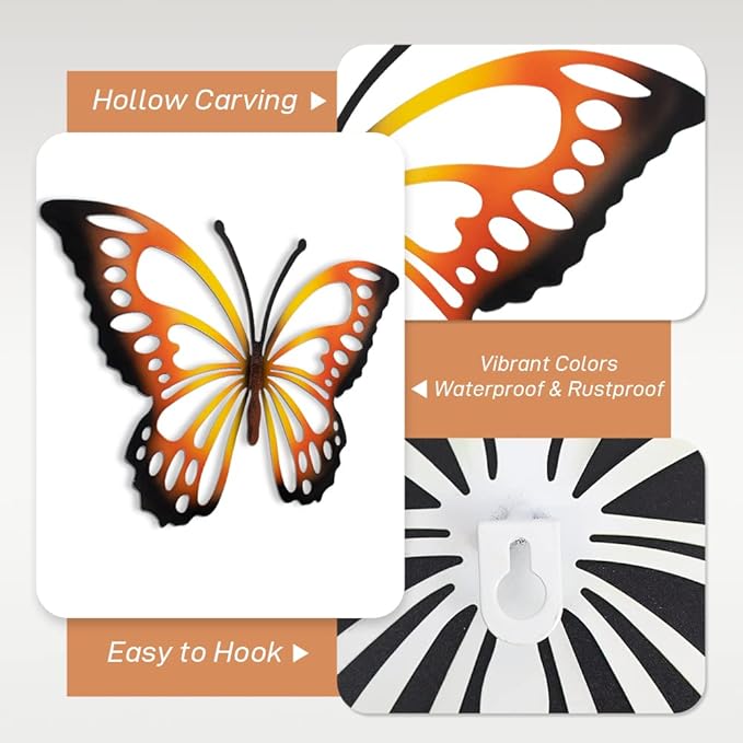 3 Pack Large Metal Butterfly Wall Decor, 13.8 Inch Indoor Outdoor Butterfly Decor, Colorful Outdoor Metal Wall Art for Garden, Yard, Fence, Patio