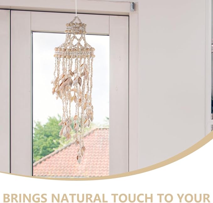 Shell Wind Chime Hanging Ornament 16.53In Coastal Decorative Wind Chimes for Outside Patio Garden Wall Hanging Pendant Natural Home Decoration