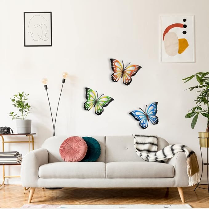 3 Pack Large Metal Butterfly Wall Decor, 13.8 Inch Indoor Outdoor Butterfly Decor, Colorful Outdoor Metal Wall Art for Garden, Yard, Fence, Patio