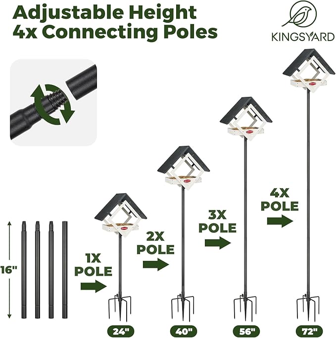Kingsyard Large Platform Bird Feeder with Metal Mesh Tray, Pole Mount Adjustable Bird Feeders with Weather Protective Top, 4 lbs Seed Capacity, White