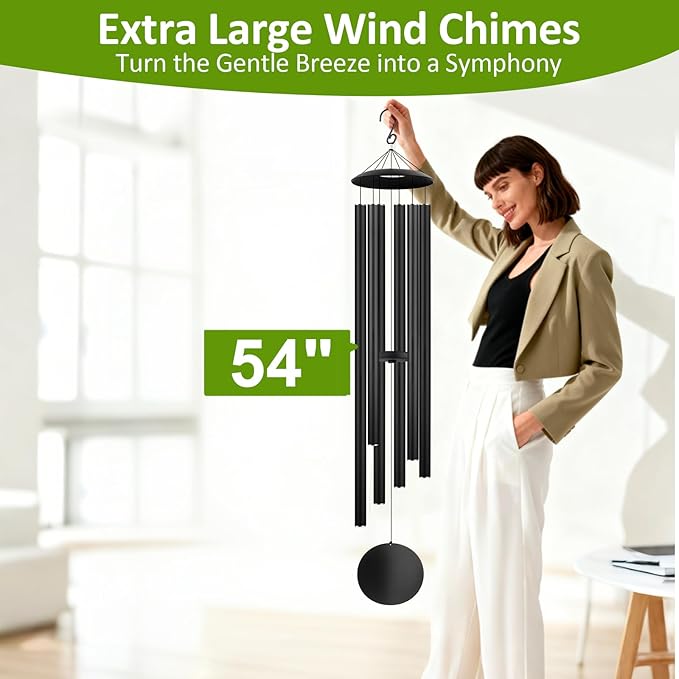 54" Large Wind Chimes for Outside Deep Tone - Gift Box Packaged, Soothing Windchimes Outdoors with 6 Thickened Aluminum Tubes for Garden Decor, Gifts for Parents, Friends and Loved Ones (Black)