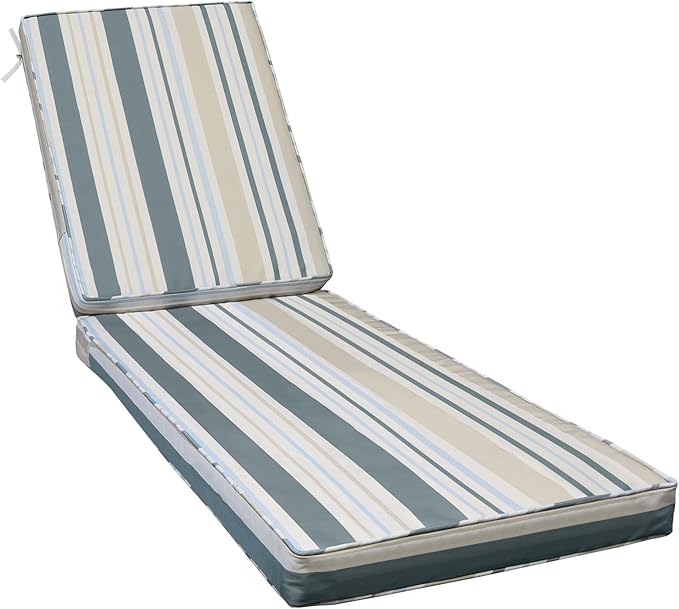 AAAAAcessories Outdoor Chaise Lounge Cushions, Fade-Resistant, Waterproof Patio Furniture Replacement Cushions, 78" x 20" x 3", Slate Gray Blue Coastal Stripe