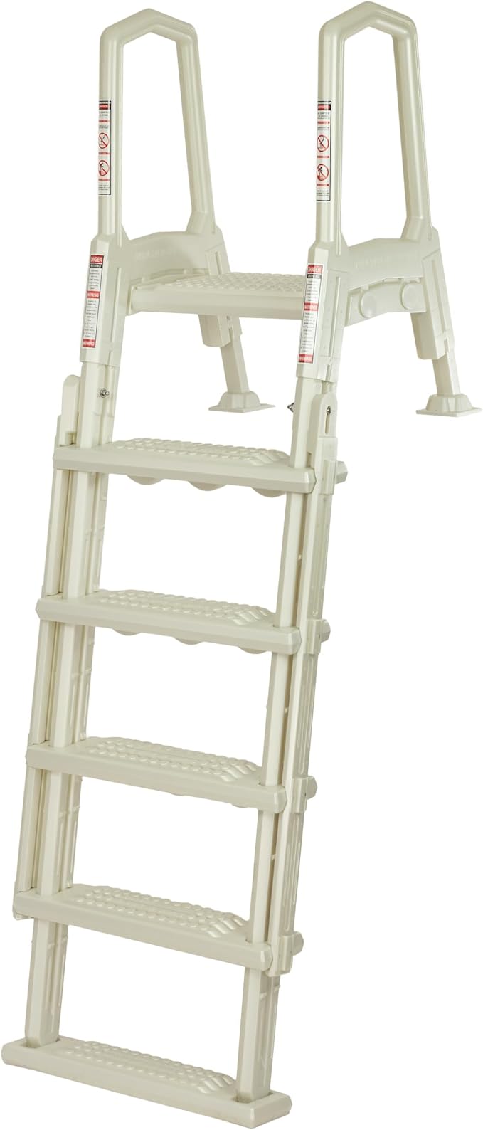 Aqua Select Anti-Slip in-Pool Steps with Outside Flip-Up Ladder | Pearl White | for Above Ground Swimming Pools | Can Mount to Decks 48" to 54" H | Safety Stairs Capacity Up to 350 lbs