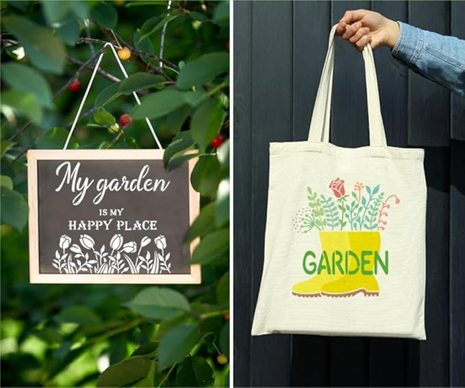 16-Pack Garden Word Stencils, Reusable Gardening Quote Templates for Wood Signs, Wall Art, DIY Crafts & Baking Decor - 7.87x7.87 Inch PET Stencils Set