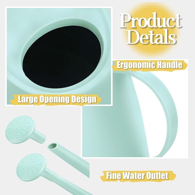 Watering Can for Indoor and Outdoor Plants - Long Spout Water Can for Garden, Flower, House Plants - 1.8L/1/2 Gallon (Green)