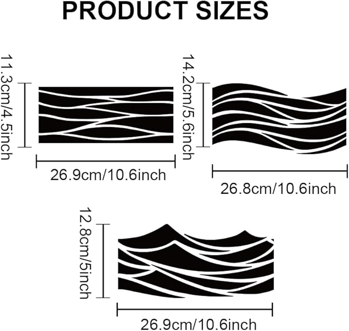 MAYJOYDIY 3pcs Waves Stencil Template 11.7×8.3inch Large Sea Ocean Wave Stencil with Paint Brush Reusable Summer Beach Wave Drawing Templates for Furniture Canvas Home Decor DIY Crafts