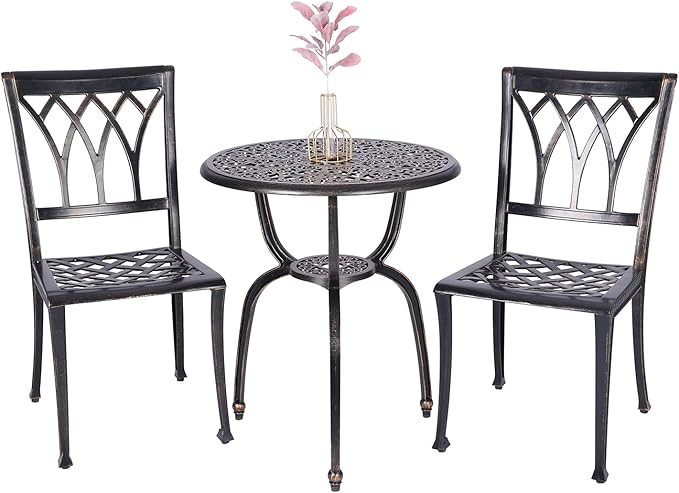 JARDIN DE CENTENNIAL 3-Piece Patio Bistro Furniture Set Cast-Aluminum Bistro Table Set for Lawn,Garden,Backyard…(Dining SETCopper)