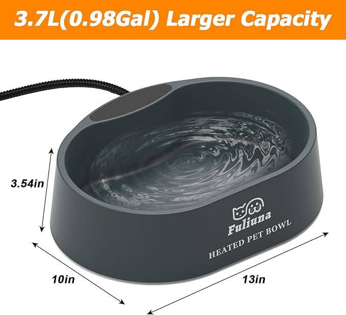 Heated Water Bowl for Dog & Cat, Outdoor Heated Pet Bowl with Anti Chew Cord, Large Heated Dog Bowl Provides Drinkable Water in Winter for Dogs Cats Chickens Birds,0.98 Gallon/125 OZ,35 Watts
