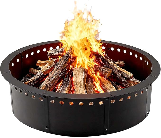 31 Inch Smokeless Fire Pit Ring Insert Outdoor, Heavy Duty Solid Metal Steel Round Firepit Rim Liner for Outside, 35 Inch Outer Diameter DIY Campfire Ring, Above or In-Ground, for Camping Garden Patio