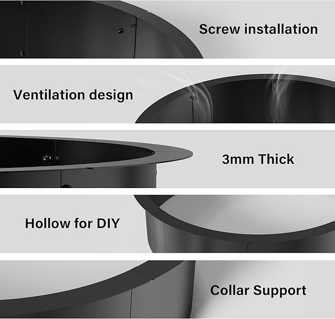 39" Extra Thickened Galvanized Fire Ring for Outside Wood Burning, Heavy-Duty Above- and In-ground Fire Pit Ring,Perfect Accessory for Backyard Garden and Family Gatherings