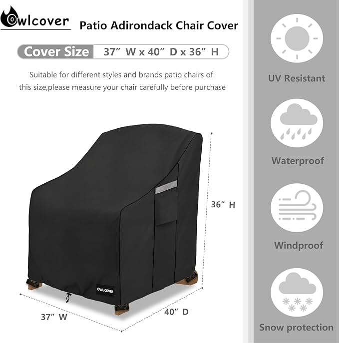 Outdoor Chair Covers 37"W x 40"D x 36"H,600D Heavy Duty Waterproof Patio Chair Cover,Outdoor Furniture Covers for Lawn/Garden Chiar,Black