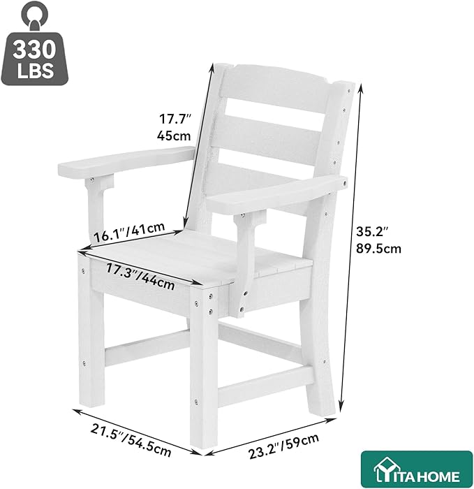 YITAHOME HDPE Chairs Set of 2, Sturdy Patio Chair w/Max Bearing 330 LBS, All-Weather Outdoor Patio Chairs for Terrace, Garden, Backyard, Poolside, Gray