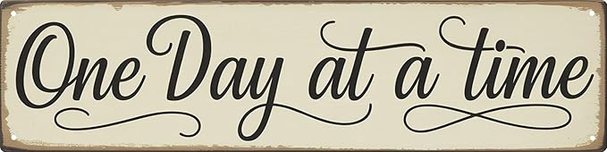 WSUPBPR One Day At Time Metal Sign 4x16in Motivational Plaque for Office Wall Decor Encouragement Gift