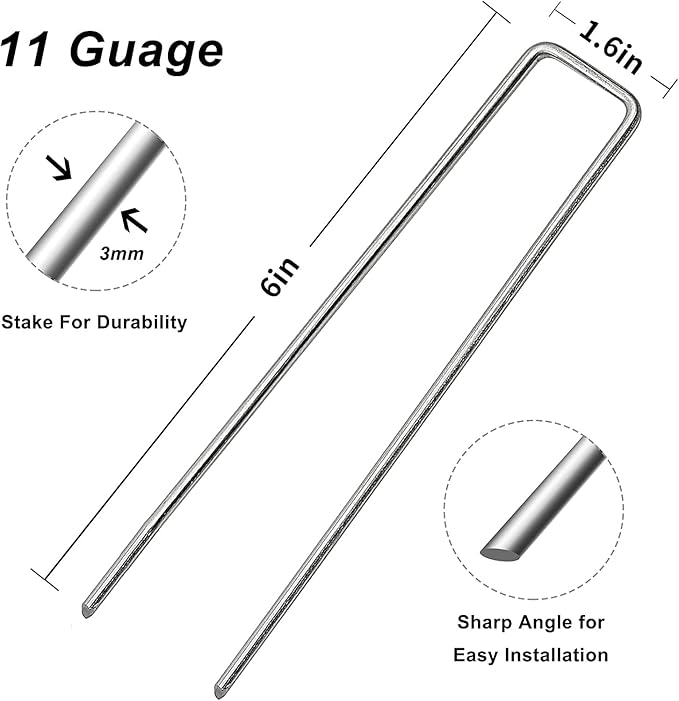 Landscape Staples Galvanized Garden Stakes, 6 inch 500 Pack 12 Gauge Heavy Duty Garden Pins for Fences, Lawns, Weed Barriers and Landscape Fabrics, Netting, Irrigation Hose.