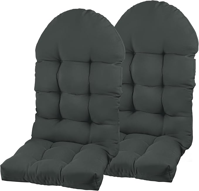 Adirondack Chair Cushion, Rocking Chair Cushion 44x19.4x4 inch, High Back Patio Cushions of Upper and Lower with Ties, Sunscreen and Fade-Resistant (Dark Grey, 2)