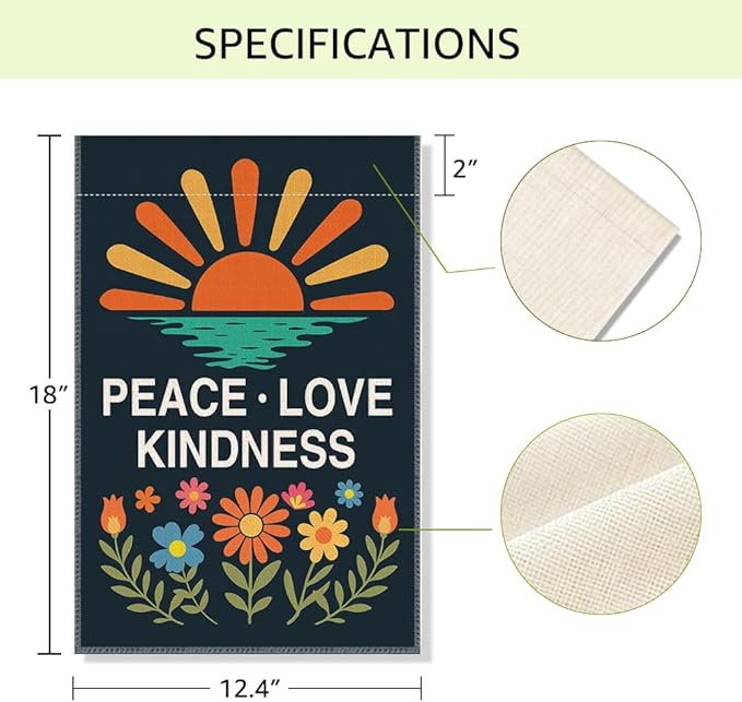 RZHV Peace Love Kindness Double-Sided Garden Flag for Outdoor House Yard Sign Garden Decor Parade, Friendly Social Justice House Patio Outdoor Banner, Equality Inclusive Vertical Yard Sign Decor