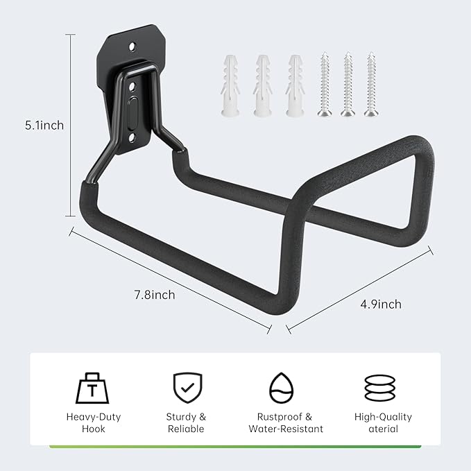 Garden Hose Holder: Hose Hanger Wall Mount Metal for Outside - Heavy Duty Water Reel Organizer - Sturdy Durable Storage Rack with Hook Ideal for Garden Yard Garage Lawn